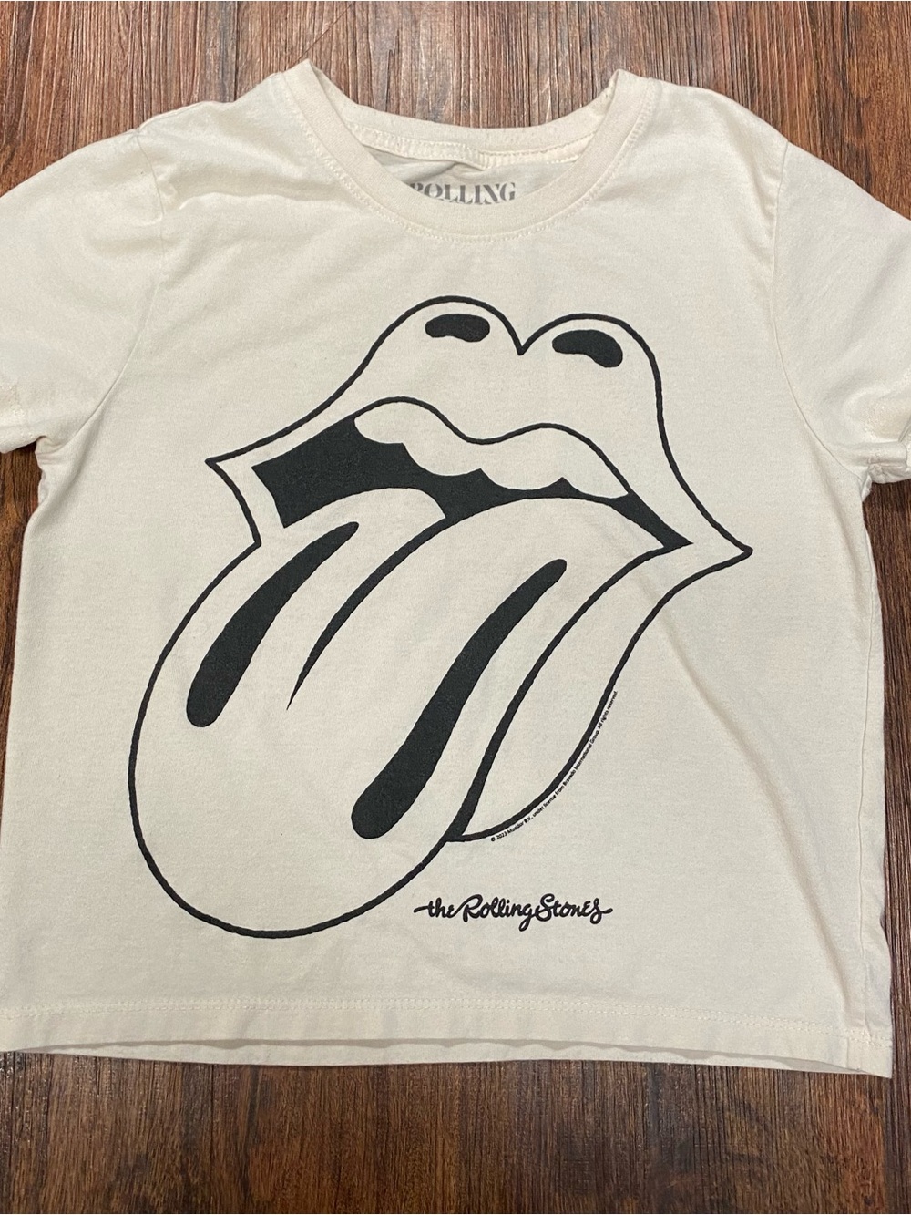 the Rolling Stones White Kids Short Sleeve Tee with Black Tongue Graphic